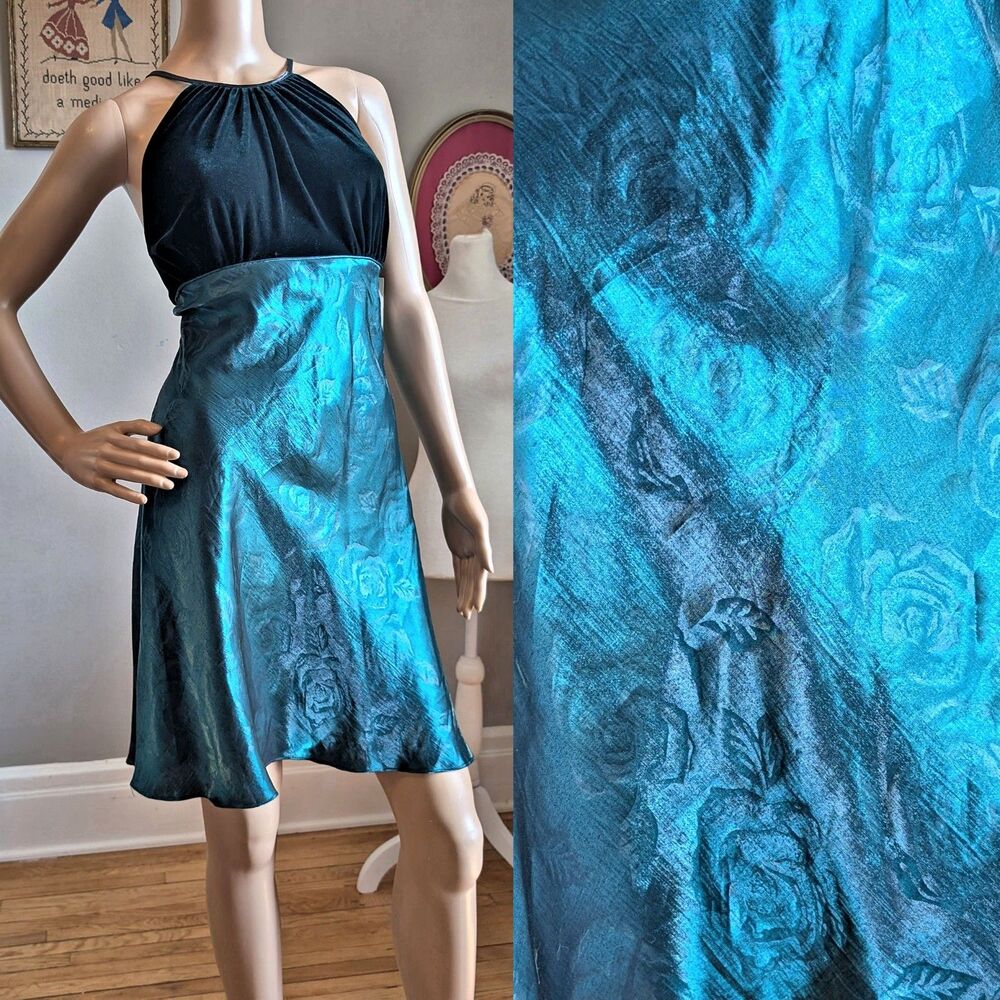 NWT Vintage 90sBlondie and Me Mini Party Dress Green Velvet Embossed Floral 9